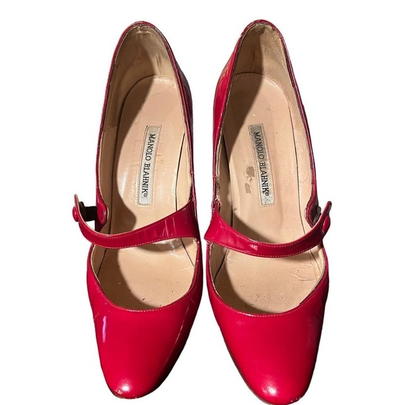 Manolo Blahnik Coveted Mary Jane’s in Red Patent Leather Sz 39 - Picture 2 of 3